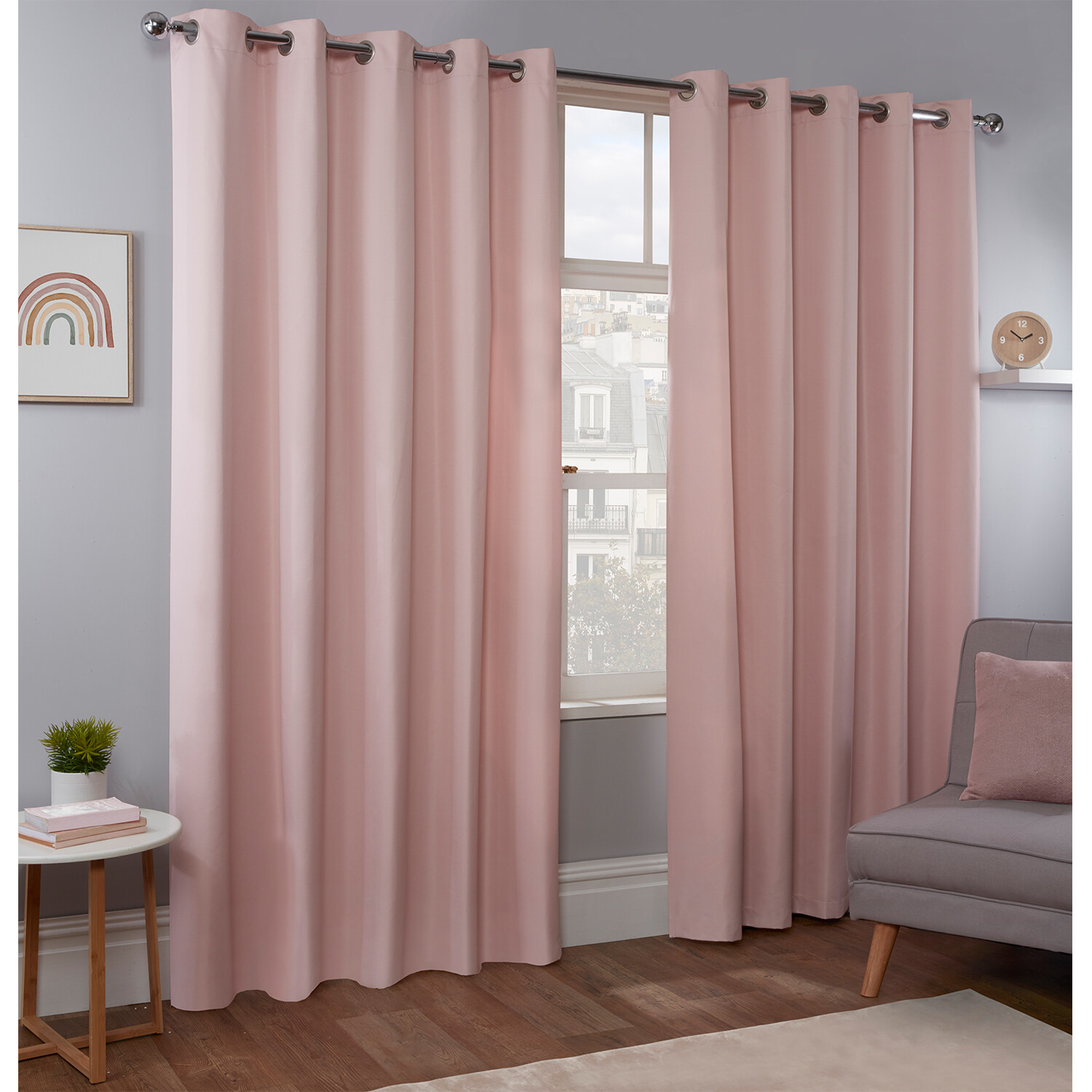 Pink Kids Blackout Eyelet Curtains 117cm Image 2