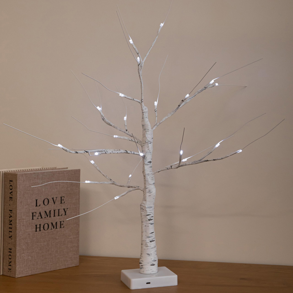 Samuel Alexander 24 Cool White LED Light-Up Christmas Birch Tree 2ft Image 2