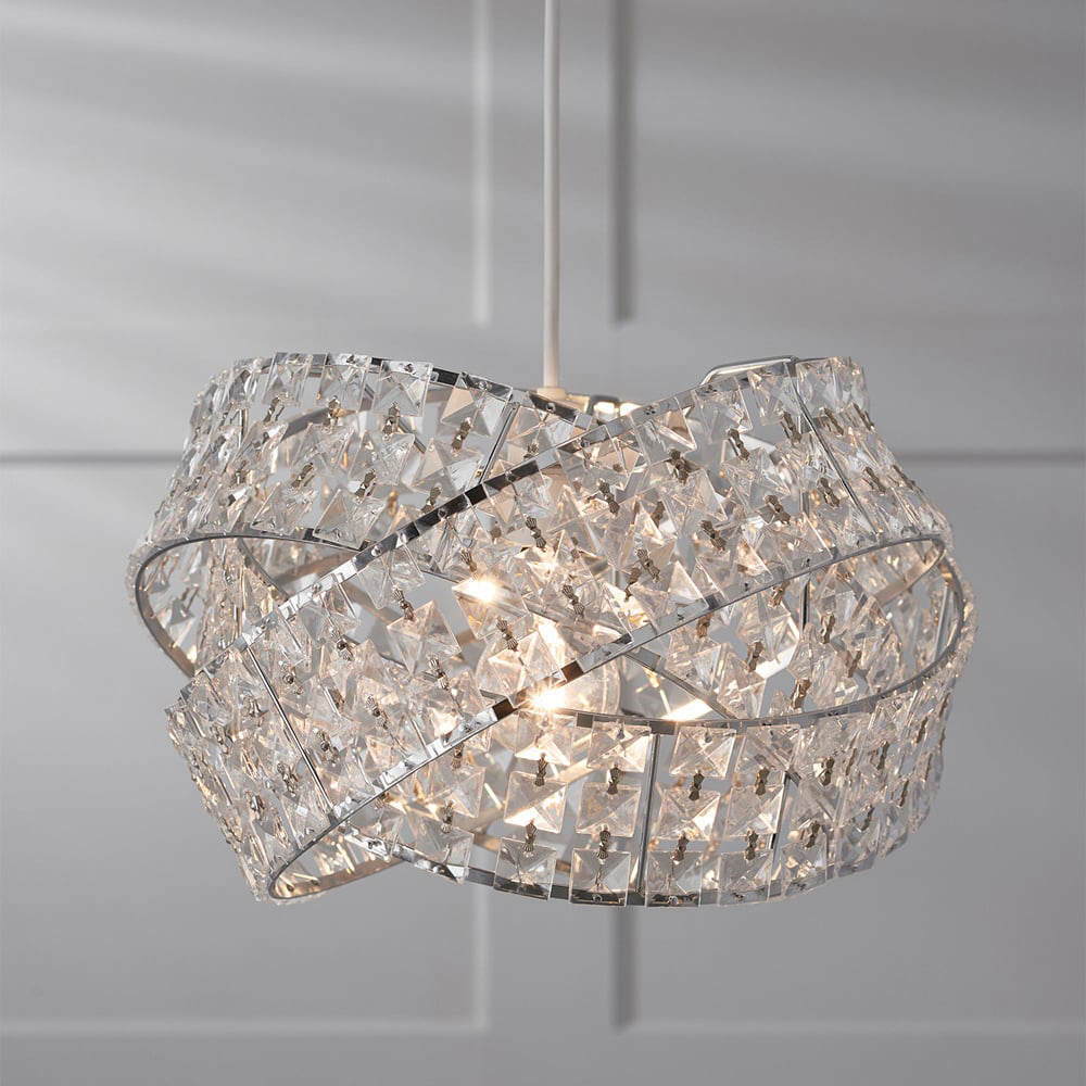 Silver Jewelled Twisted Clear Pendant Light Image 4