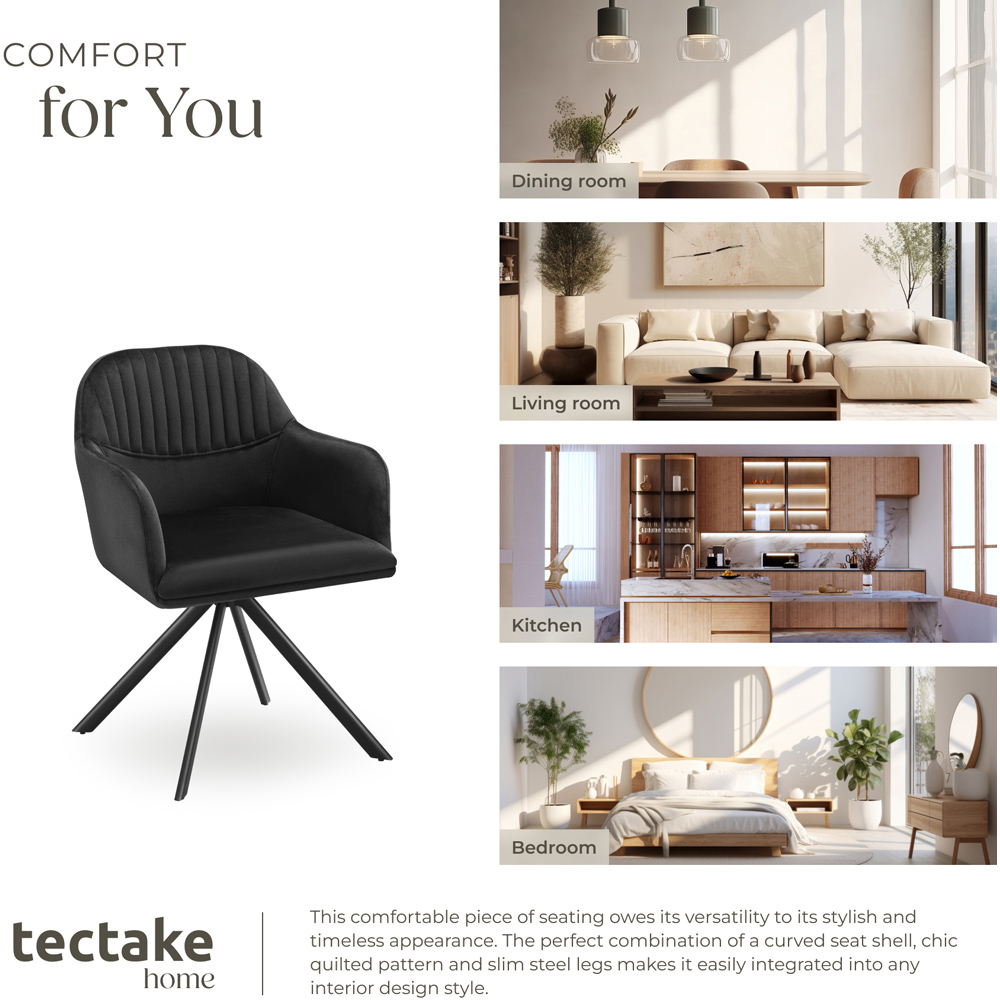 tectake Lona Set of 2 Black Velvet Upholstered Swivel Armchair Image 7