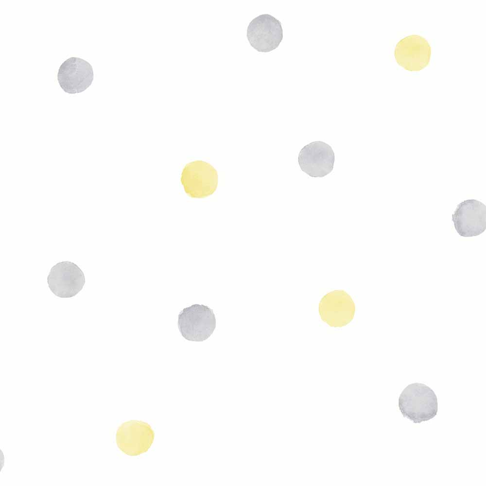 Watercolour Polka Dot Grey and Yellow Wallpaper Image 1