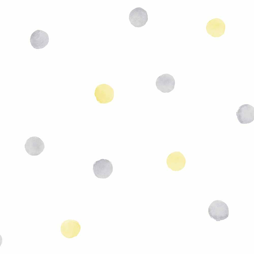 Watercolour Polka Dot Grey and Yellow Wallpaper Wilko