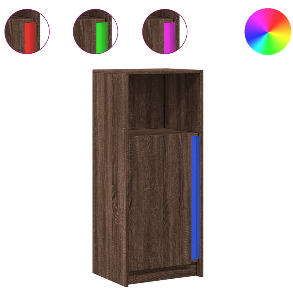vidaXL Single Door Single Shelf Brown Oak Sideboard with RGB LED Lights Image 2