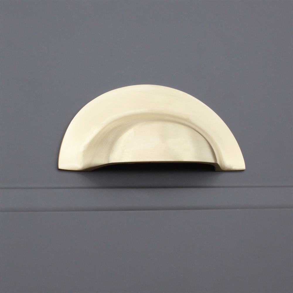 Spira Brass Satin Brass Large Slim Cup Pull Drawer Handle Image 2