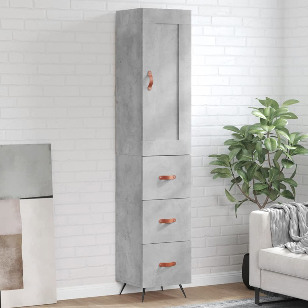 vidaXL Single Door 3 Drawer Concrete Grey Highboard Image 1