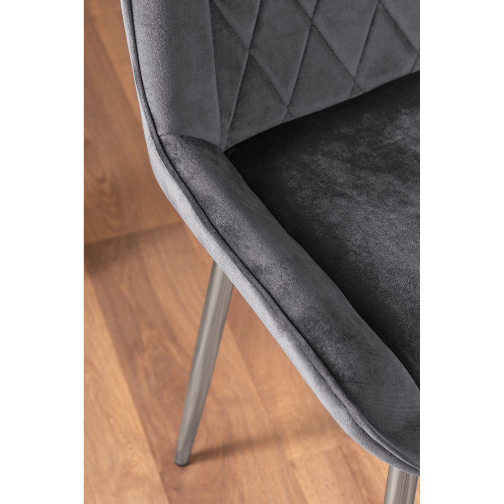 Furniturebox Cesano Set of 2 Grey and Chrome Velvet Dining Chair Image 6