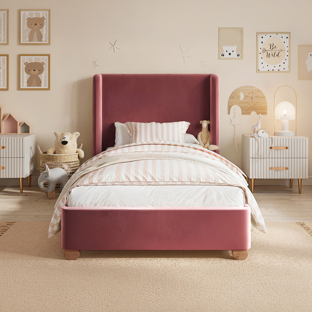Flair Alma Single Pink Velvet Bed Frame with Winged Headboard Image 5