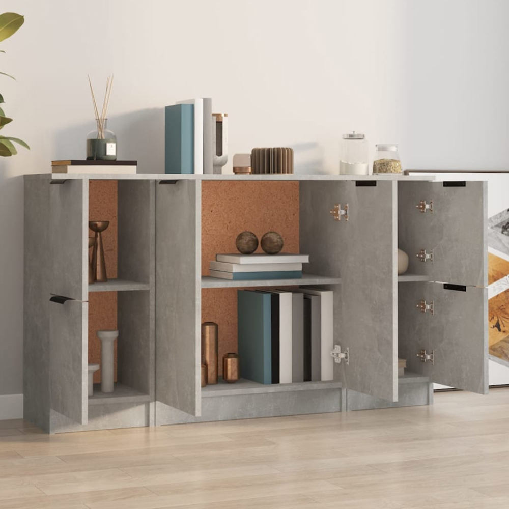 vidaXL Concrete Grey Wooden Sideboard 3 Piece Image 1
