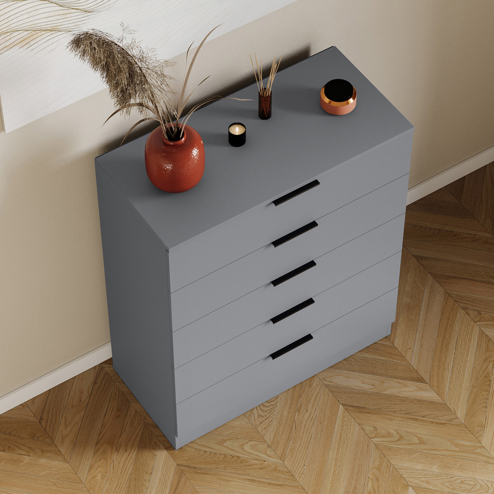 VIDA DESIGNS Trega 5 Drawer Grey Bedside Cabinet Image 4