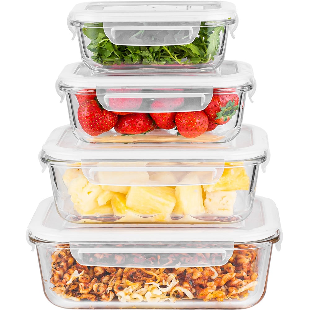 Innoteck Essentials 4 Piece Rectangular Glass Kitchen Storage Container Set with Snap Lock Lids Image 2