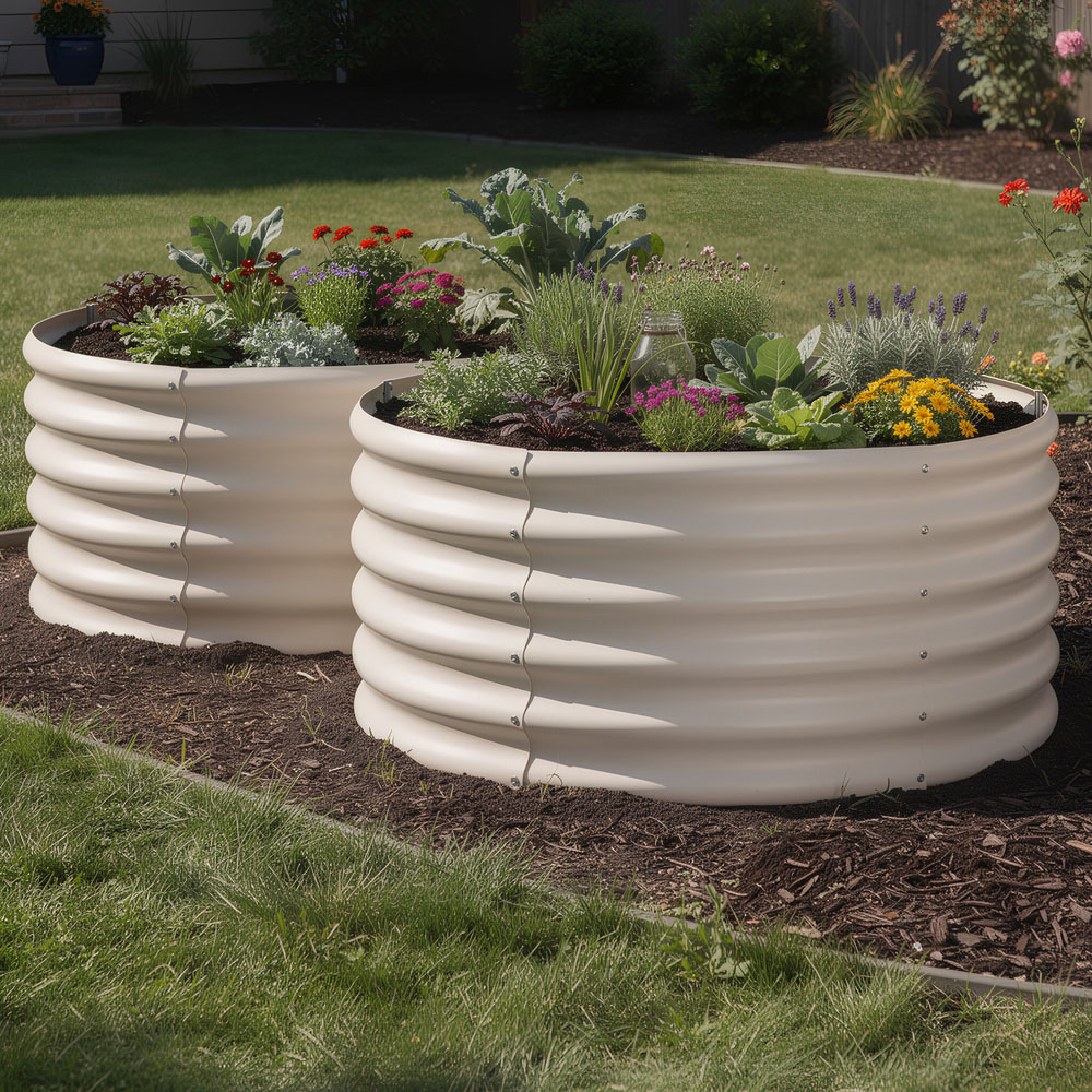 Harbour Housewares Ivory Round Galvanised Steel Raised Garden Bed 90 x 45cm Image 2