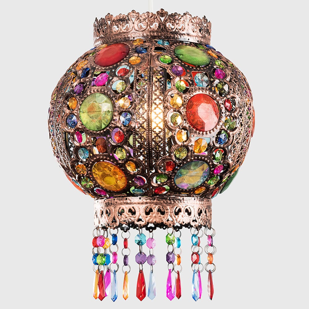 ValueLights Bazaar Traditional Moroccan Bronze Chandelier Pendant Shade with Acrylic Jewel Droplets Image 2