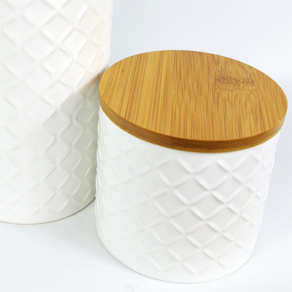 Leaf 2 Piece Cream Ceramic Canisters Set with Bamboo Lid Image 5