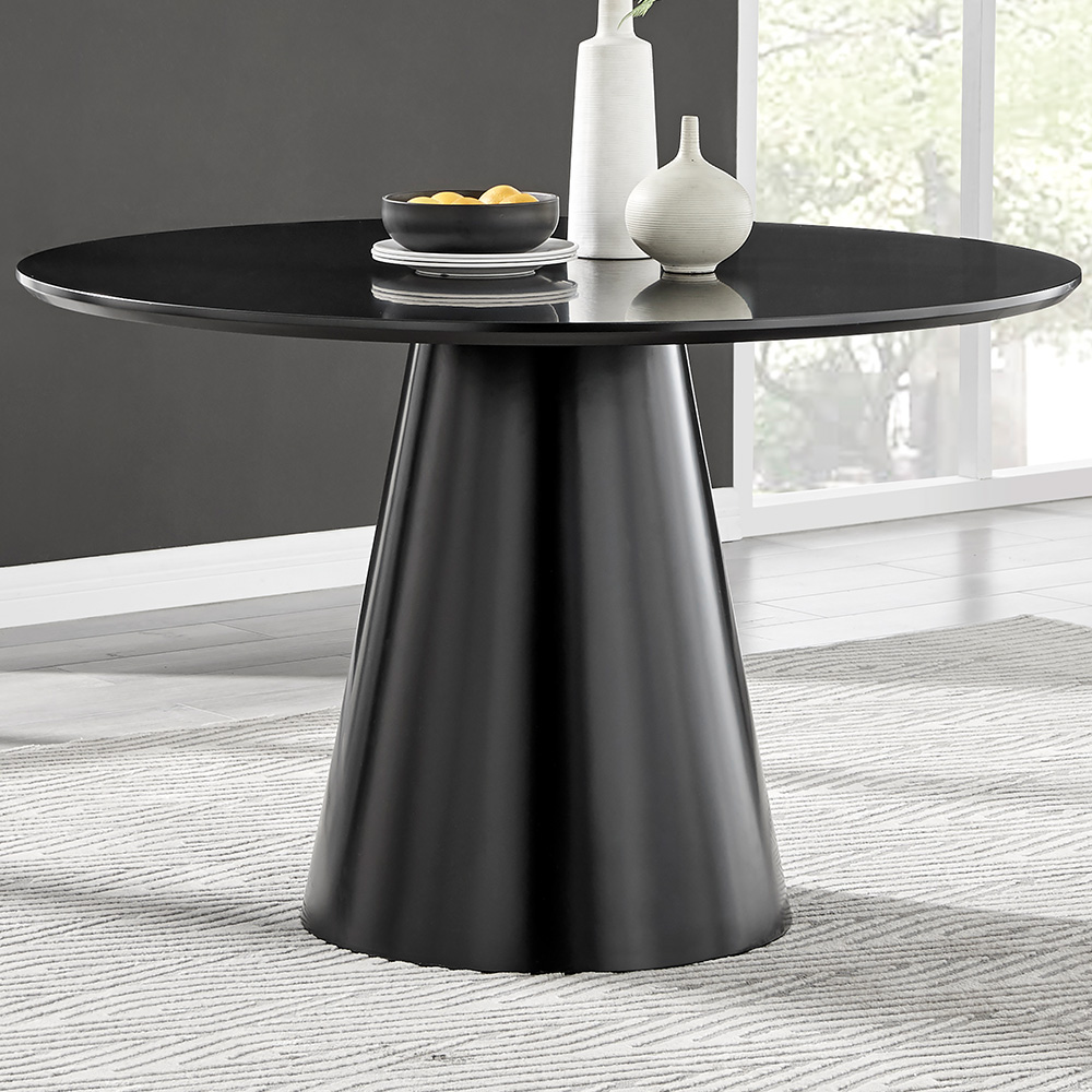 Furniturebox Nova 6 Seater Round Dining Table Black Semi Gloss Image 1