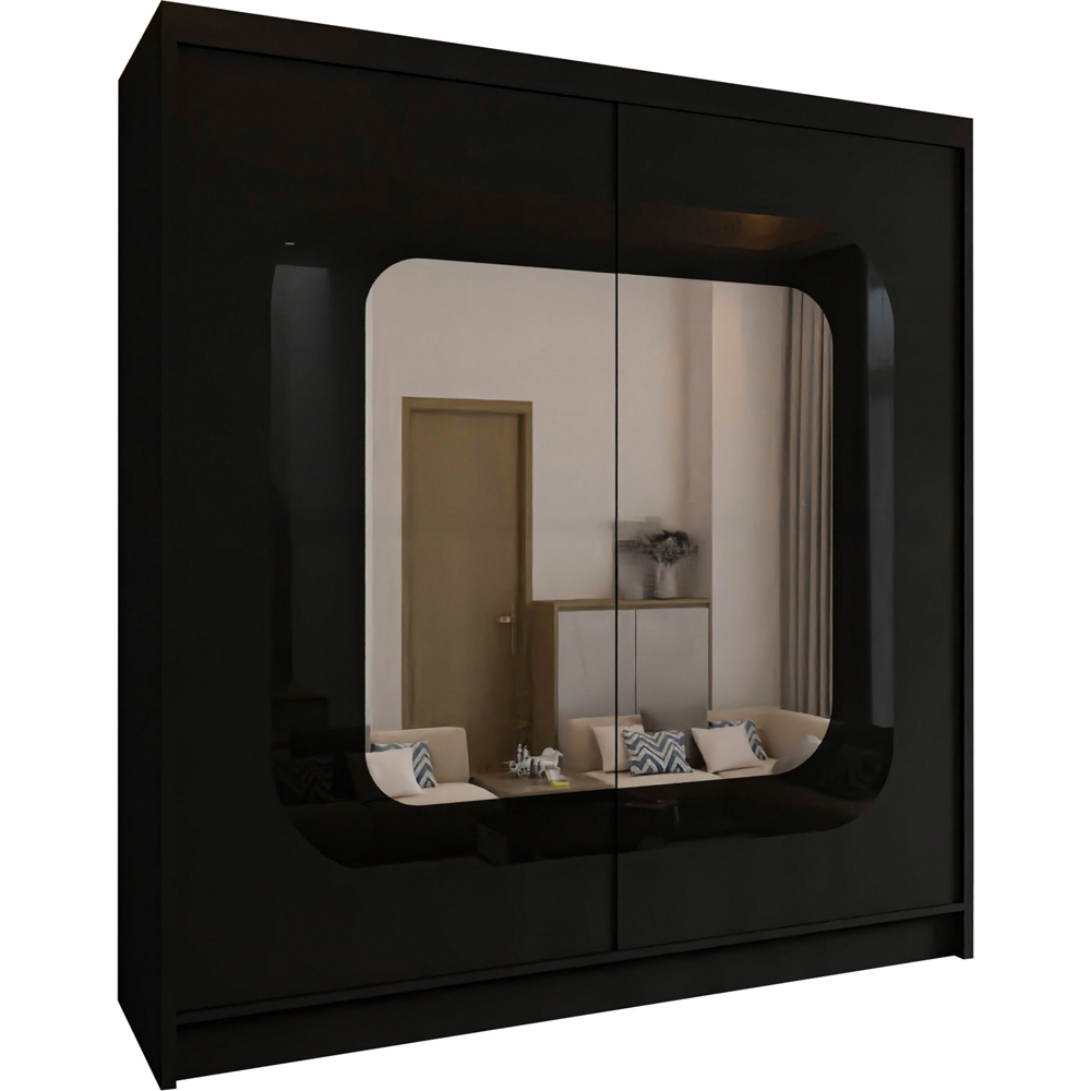 M N Furniture Cheen 2 Door Black Strip Mirrored Sliding Wardrobe 203cm Image 2