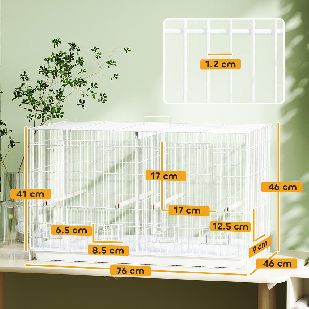 PawHut White 4 Wooden Perches Bird Cage with Divider Image 9