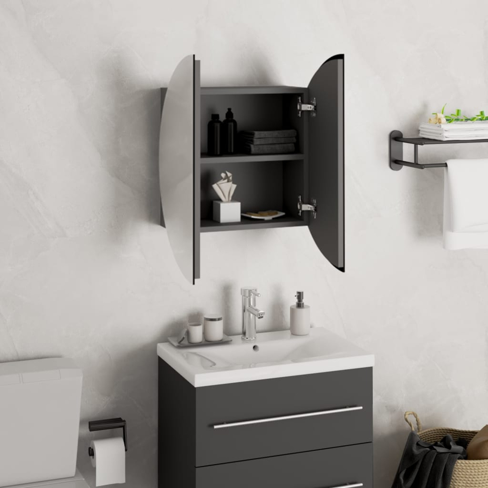 vidaXL 2 Door Round Mirror Grey Bathroom Cabinet Image 4