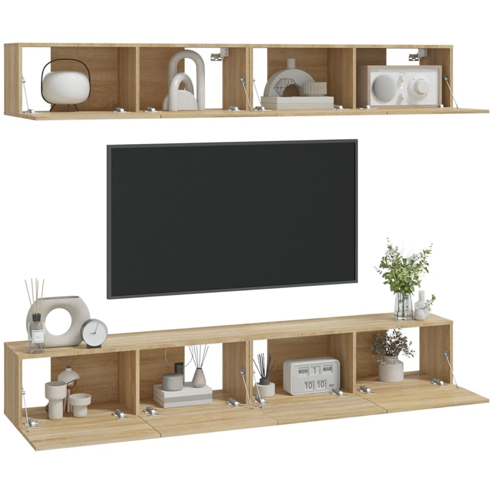 vidaXL 2 Door Sonoma Oak Wall Mounted TV Cabinet Set of 4 Image 3