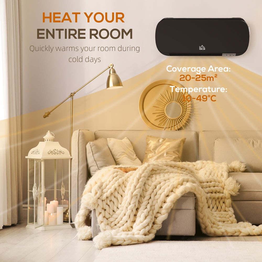 HOMCOM Black Wall Mounted Electric Heater 2000W Image 6