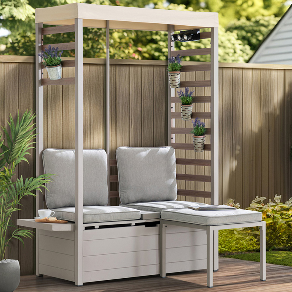 Sunjoy 2 Seater Under storage Patio Loveseat with Footstool and Canopy Image 1