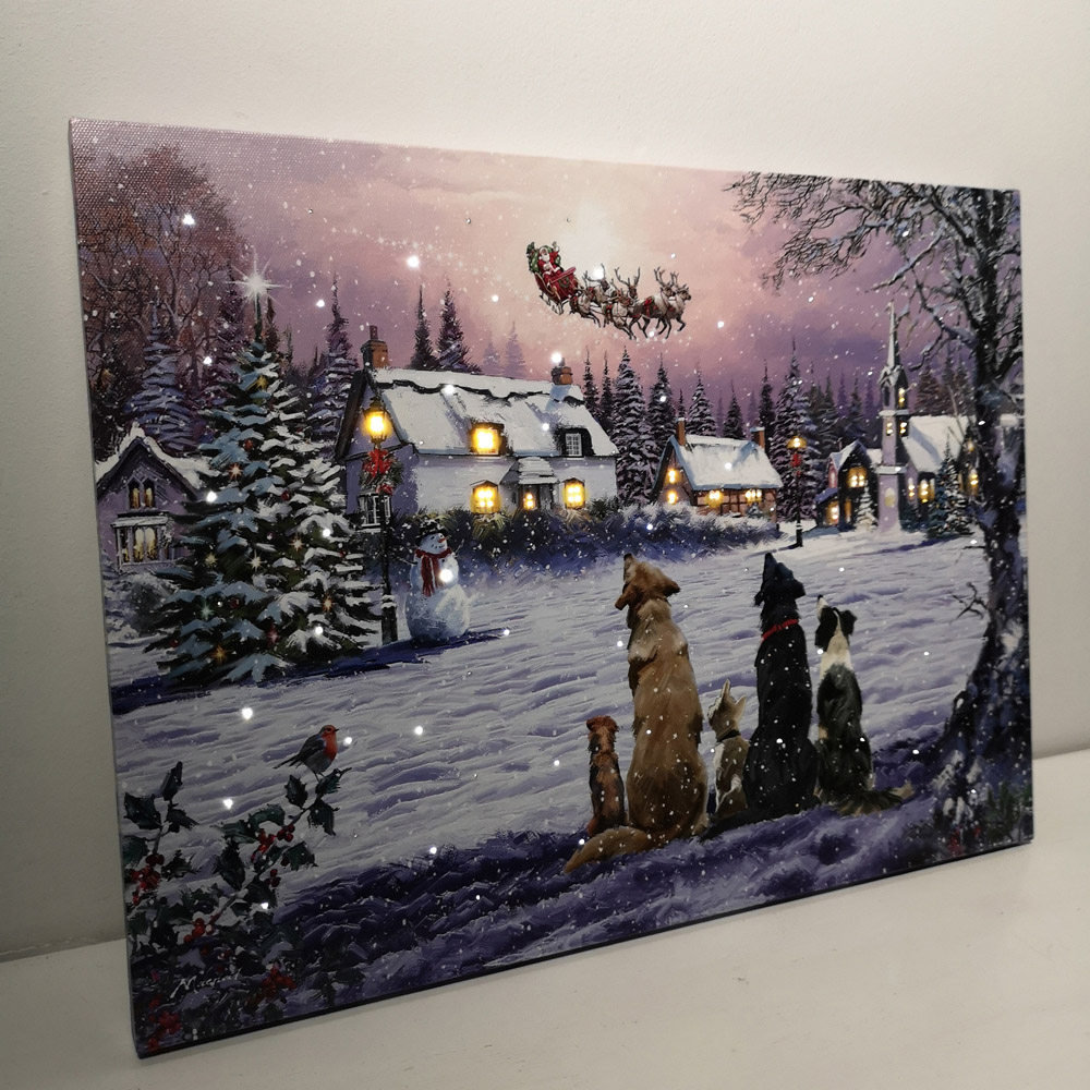 Samuel Alexander Dogs Watching Santa Scene Christmas Light Up Wall Art 30 x 40cm Image 2