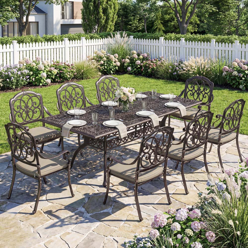 Outsunny 8 Seater Butterfly Motif Garden Dining Set with Cushions Bronze Tone Image 3
