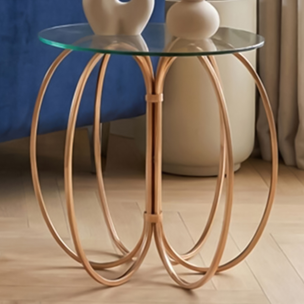 Premier Housewares Lexa Convex Rose Gold End Table with Glass Top Image 1