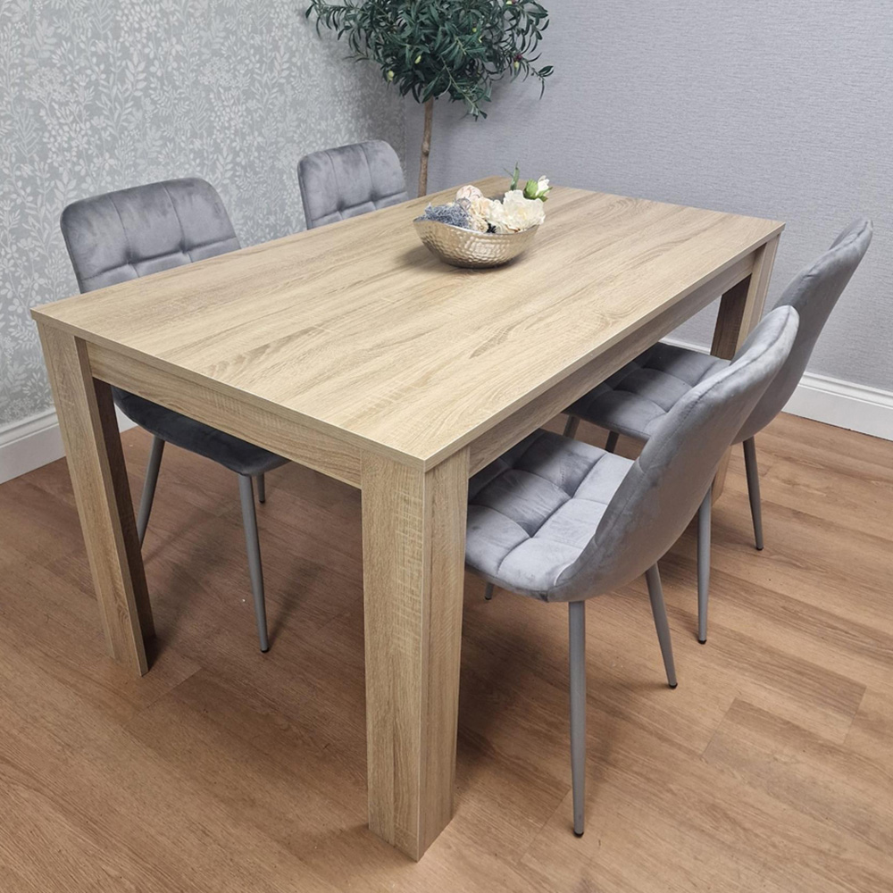Kosy Koala 4 Seater Velvet Dining Set Oak Effect and Grey Image 1