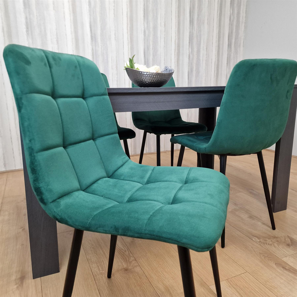 Kosy Koala 4 Seater Velvet Arrow Design Dining Set Dark Grey and Green Image 5