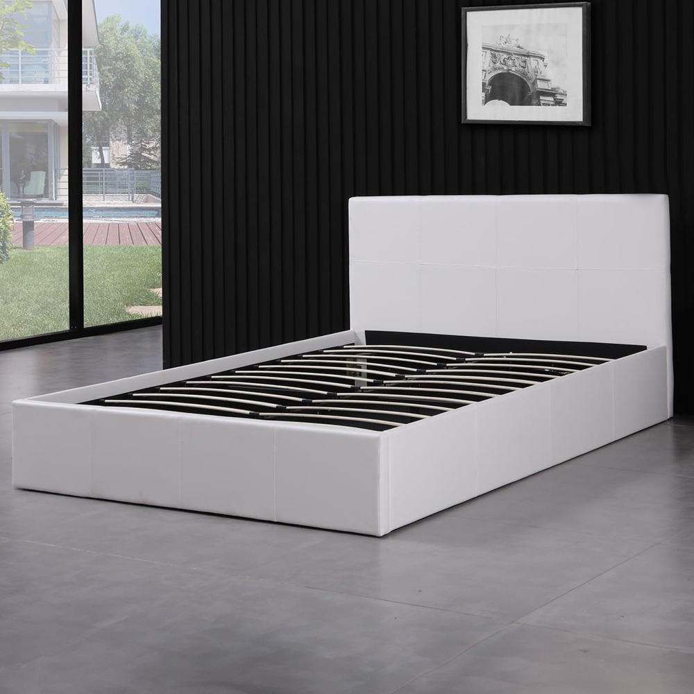 Portland Single White Leather Ottoman Bed Image 2