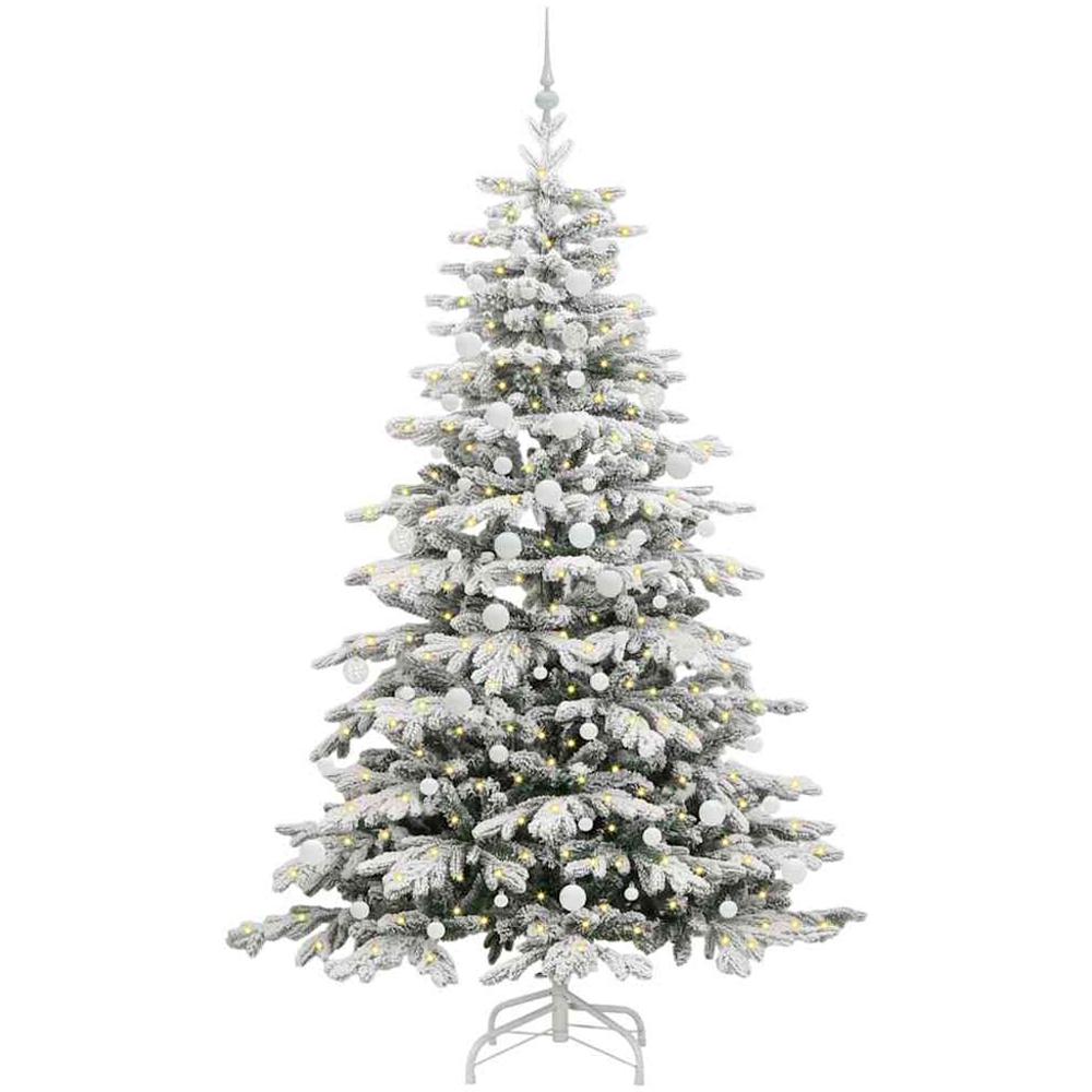 vidaXL Pre-Lit White Baubles White Artificial Snow Flocked Christmas Tree 7ft Image 1