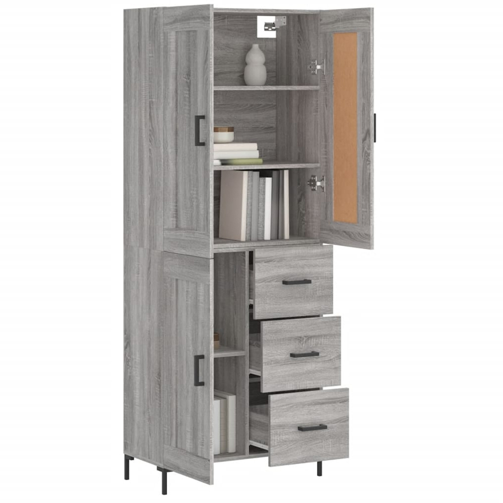 vidaXL 3 Door 3 Drawer Grey Sonoma Highboard Image 3