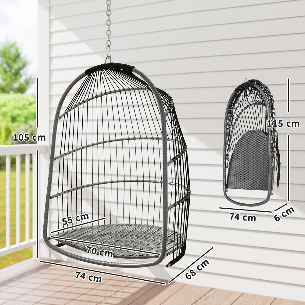 Outsunny Grey Rattan Indoor Outdoor Egg Chair with Installation Kit Image 9