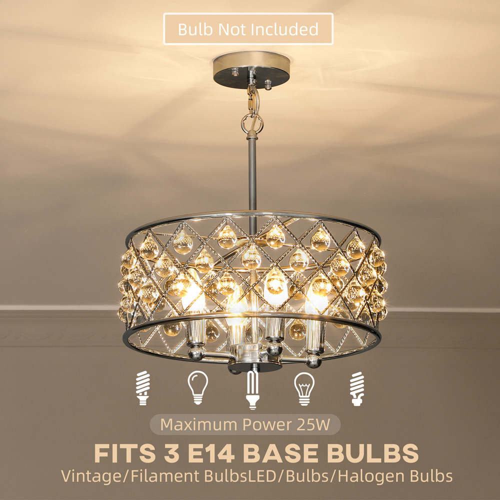 HOMCOM Modern Adjustable Crystal Chandelier Ceiling Light Image 7