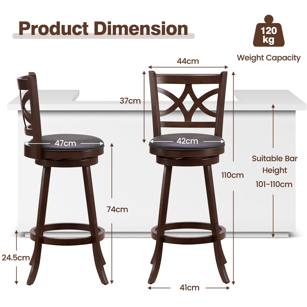 Costway Swivel Counter Height Bar Stool Set of 2 Image 8