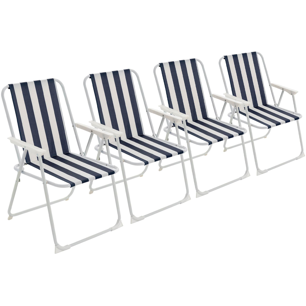 Harbour Housewares Blue Stripe Metal Foldable Beach Chair 4 Pack Image 2