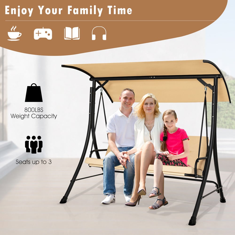Costway Beige 3 Seater Garden Swing with Canopy Image 6