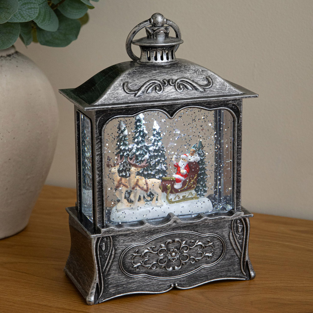 Samuel Alexander White LED Silver Santa Sleigh Christmas Water Spinner Lantern 22cm Image 2