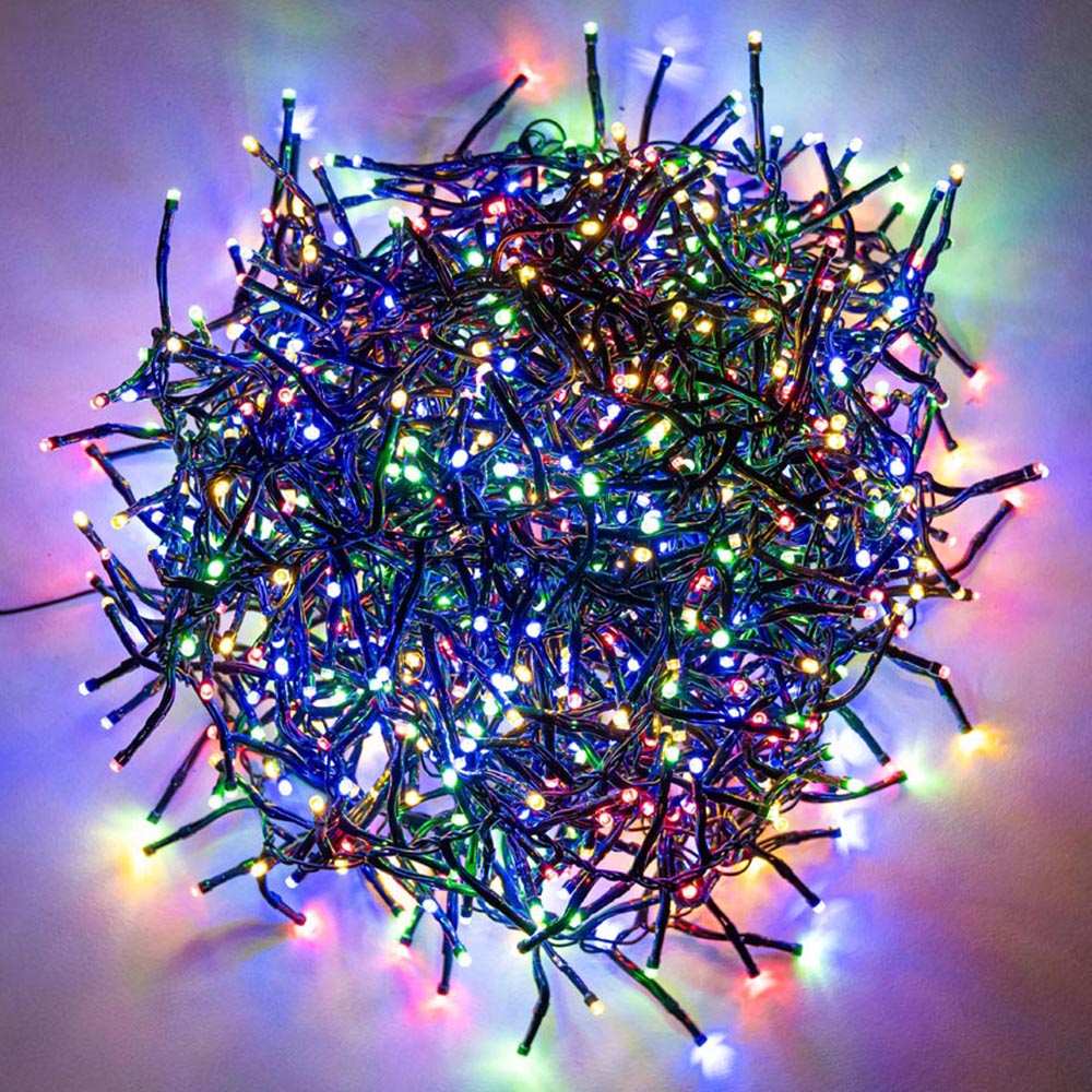 The Christmas Centre 2000 Multicoloured LED Multifunction Green Cable Cluster Light 30m Image 1