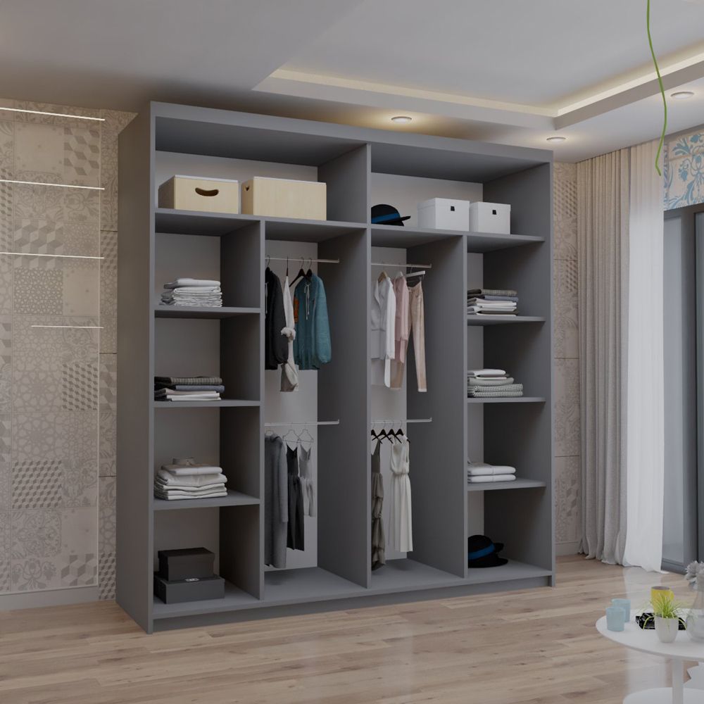 M N Furniture Venece 2 Door Grey Mirrored Sliding Wardrobe 203cm Image 3