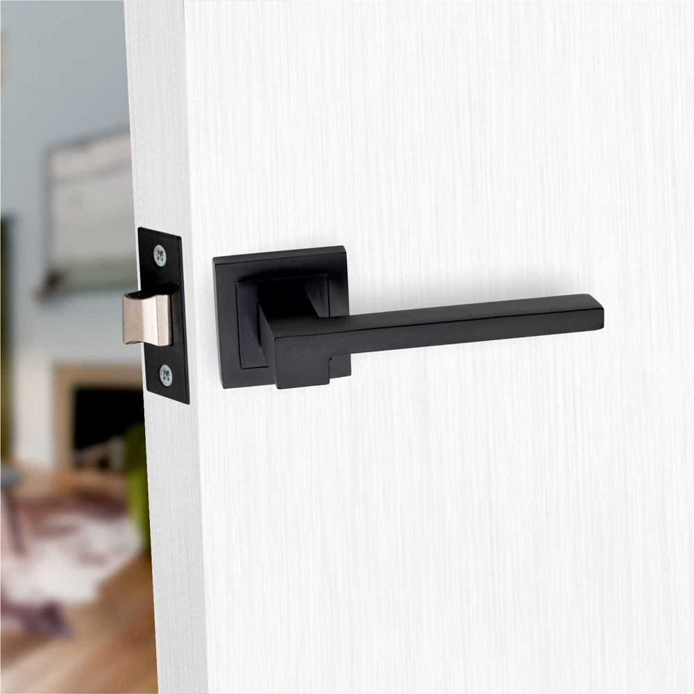Golden Grace Matt Black Zeta Bathroom Latch Door Handle Set Image 2