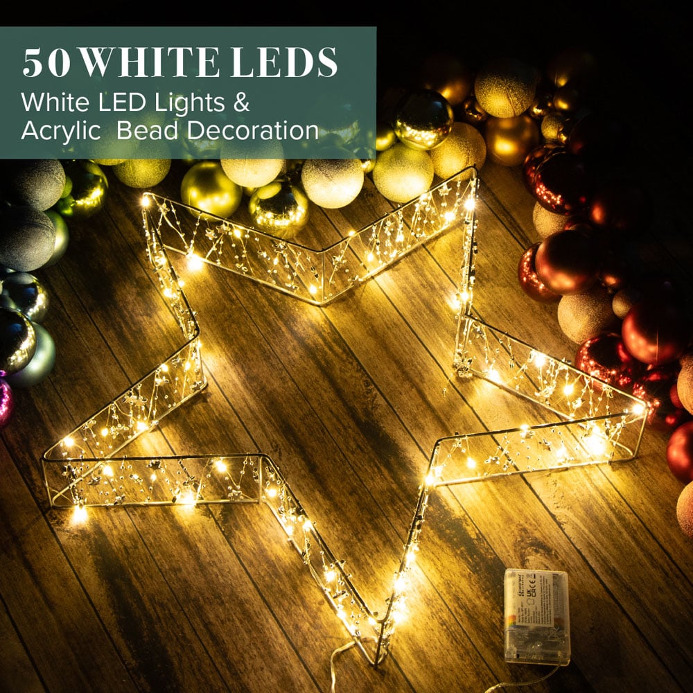The Christmas Workshop 50 Warm White LED Light Up Metal Star Decoration with Reflective Beads 1.6ft Image 5