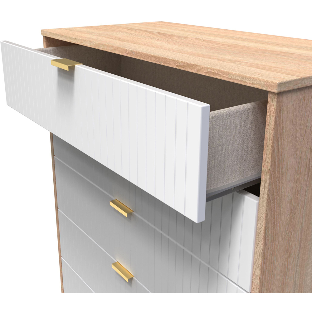 Crowndale 5 Drawer White Matt and Bardolino Oak Wide Chest of Drawers Ready Assembled Image 6
