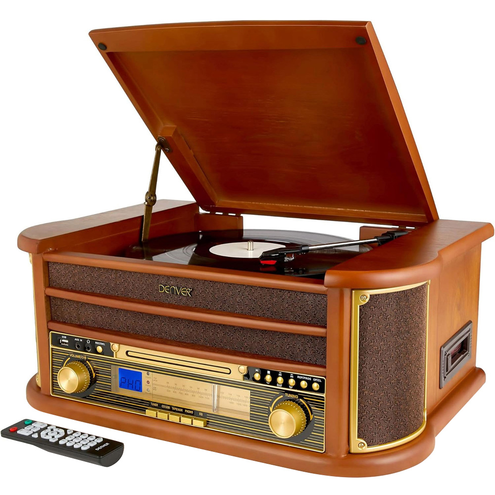 Denver MCR-50 8 in 1 Dark Wood Retro CD Cassette Player HiFi System  Image 1