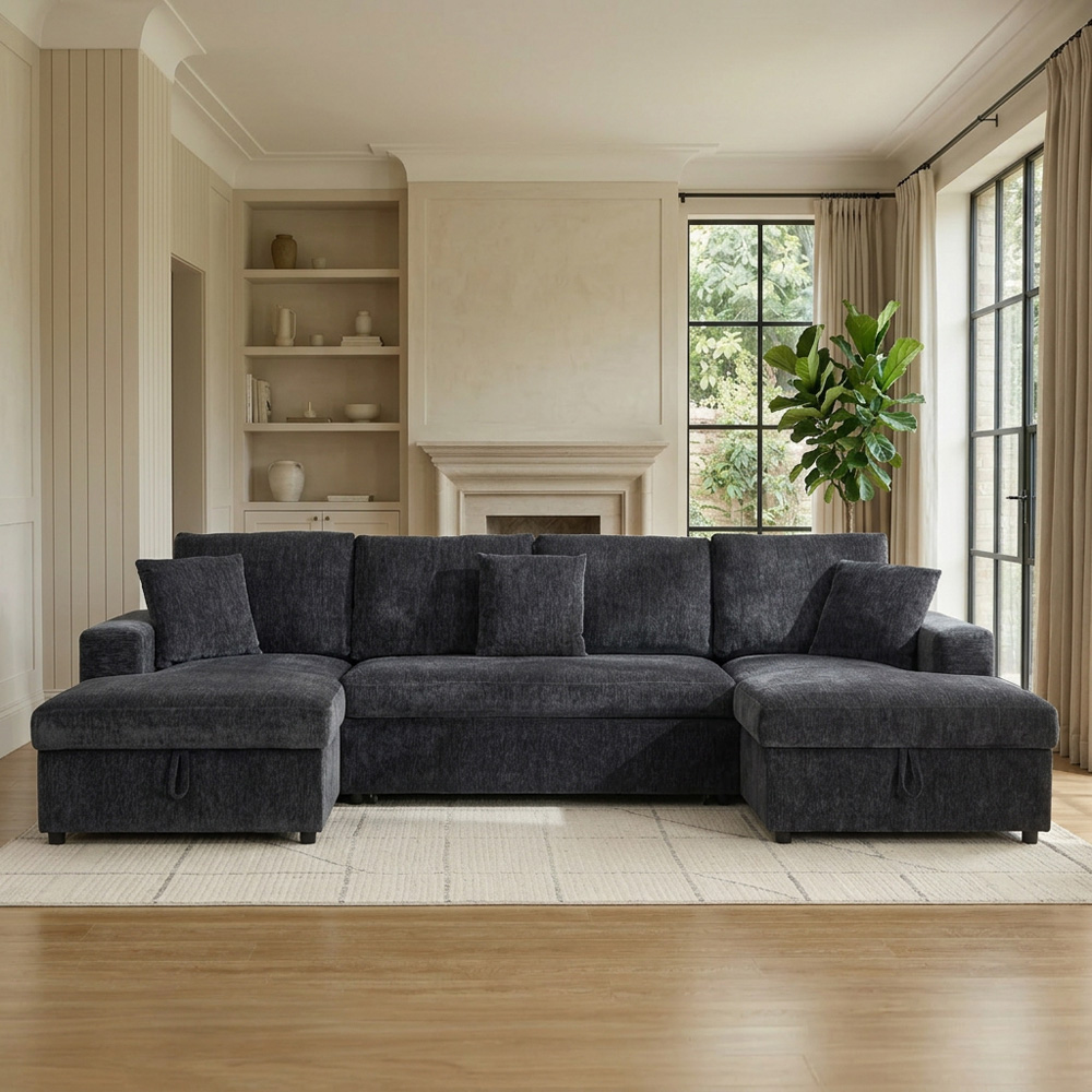 Maddox Pull Out Sofa Bed with Storage Grey Image 2