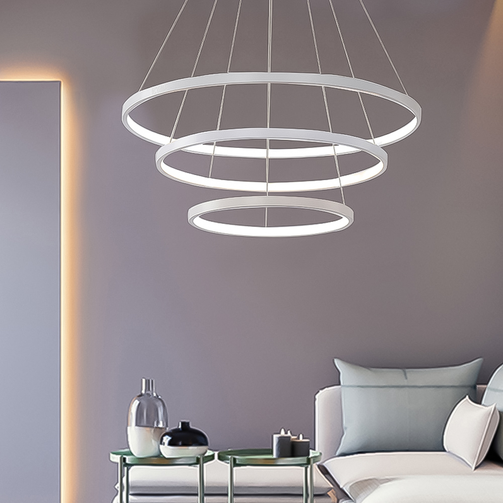 Living and Home 31 inch White 3 Tiered Pendant Ceiling Light with Remote Image 2