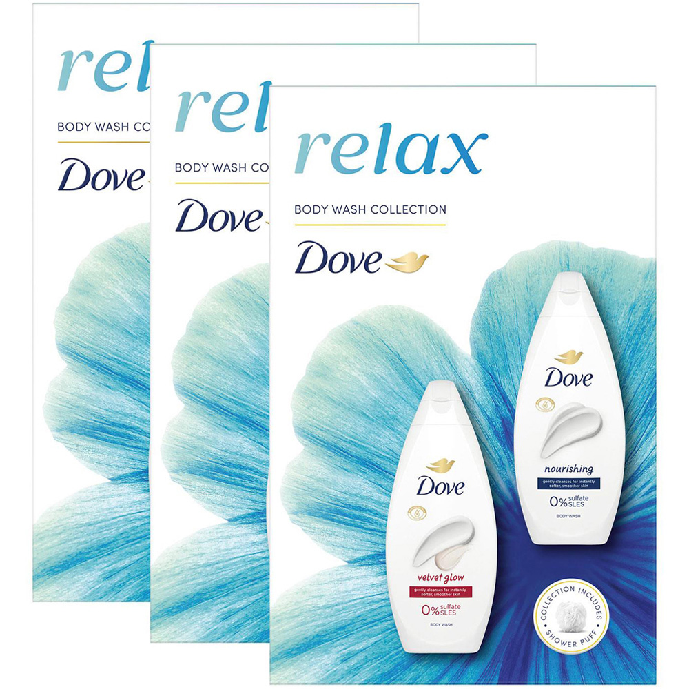 Dove Relax Velvet Glow and Nourishing Soothing Body Wash Duo Set 3 Pack Image 1