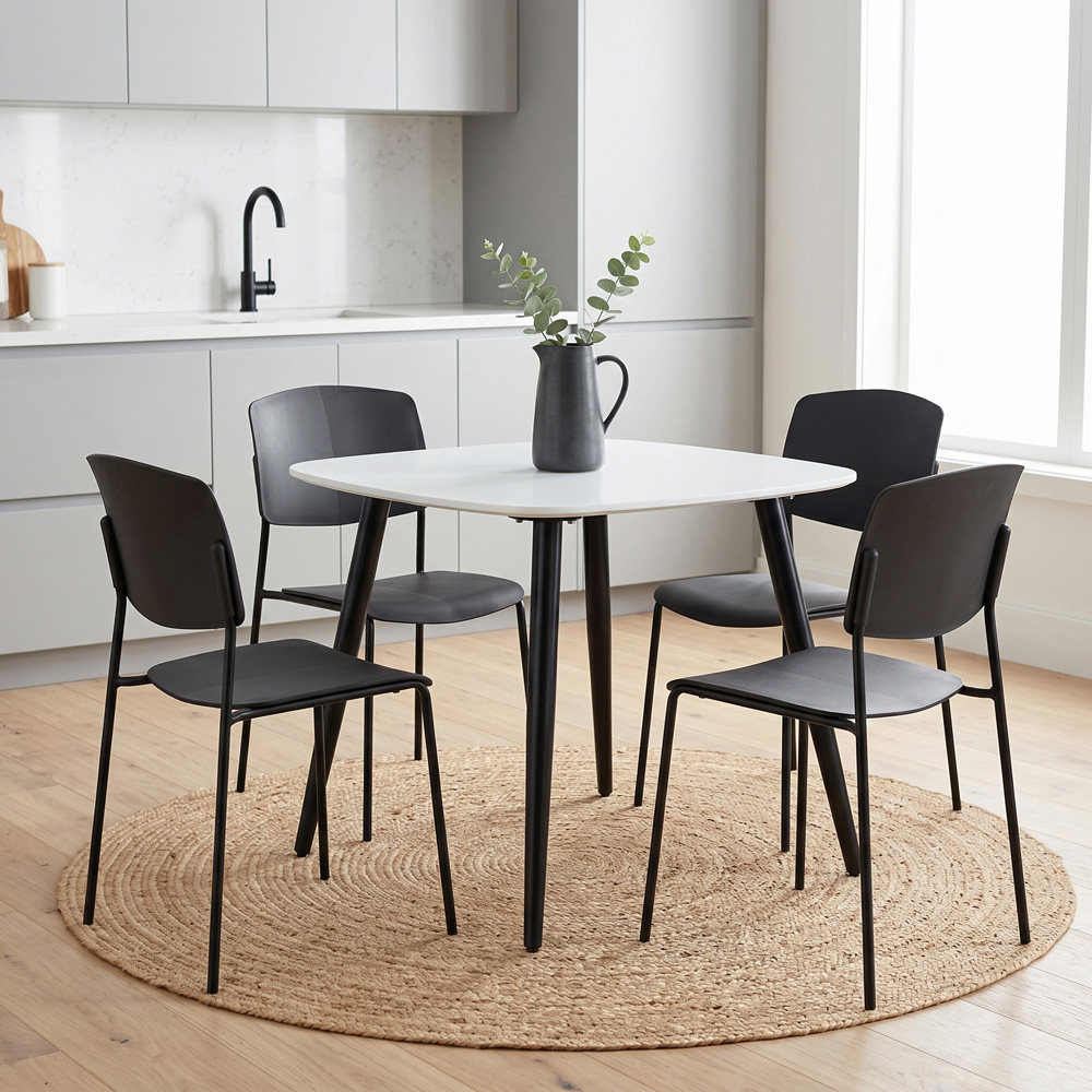 Core Products Aspen Academy 4 Seater Plastic Square Dining Set White and Black Image 5