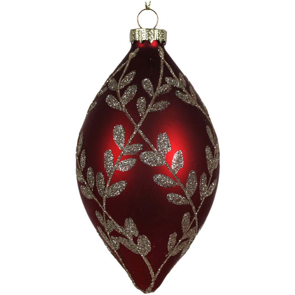 Matte Glitter Leaf Bauble - Red Image 2