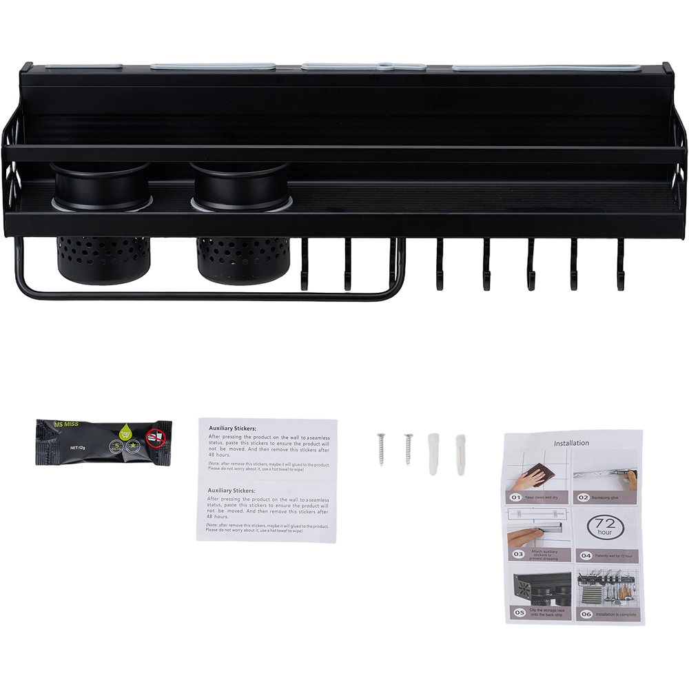 Living and Home Black Aluminium Kitchen Storage Rack with Knife Holder 49.2cm Image 7